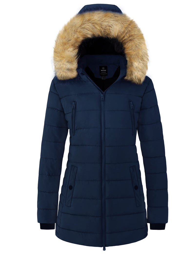 wantdo Women's Warm Parka Winter Coats Padded Outerwear Puffer Coats Dark Blue L - Image 1